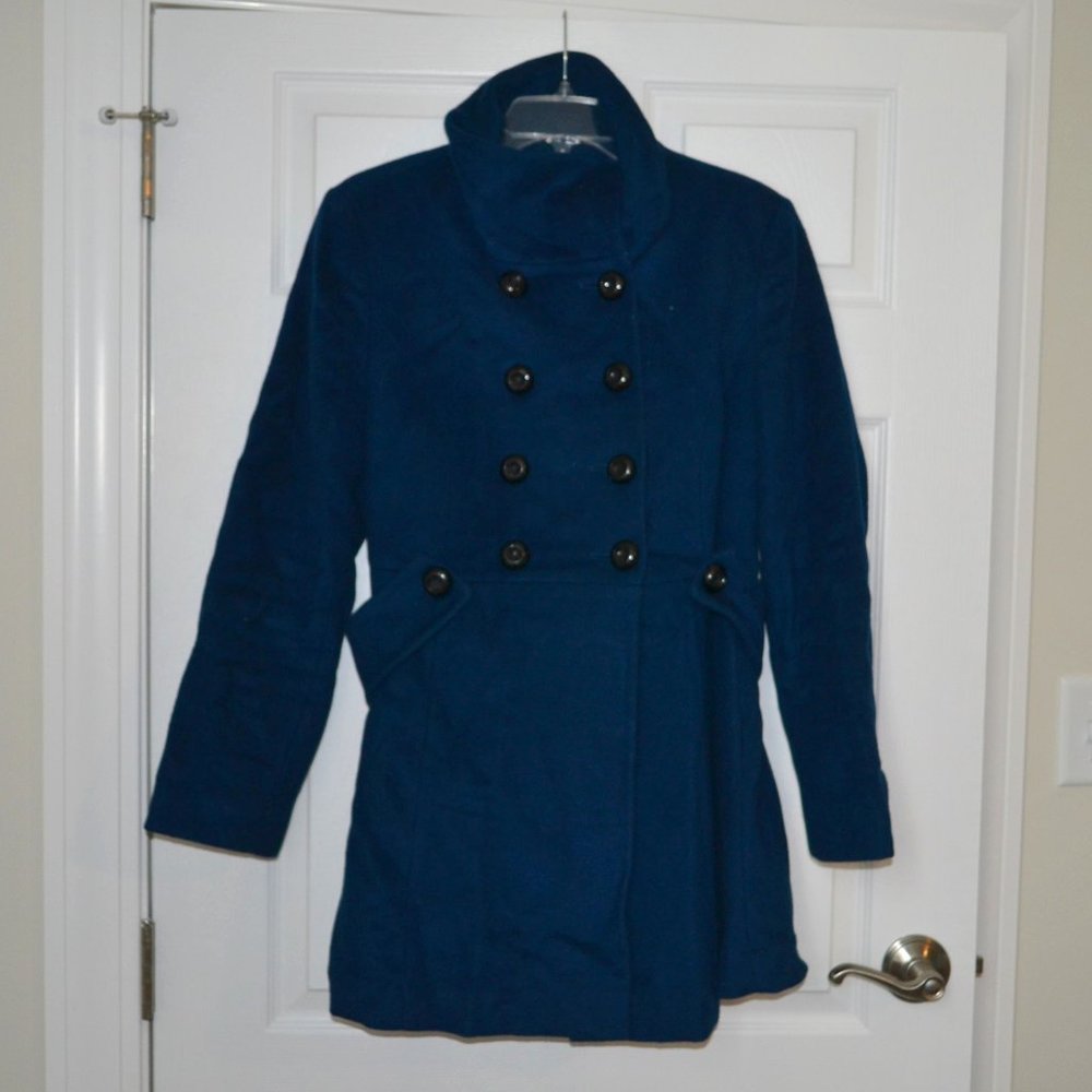 Victoria Secret Moda International Peacock Blue Wool Pea Coat, Medium